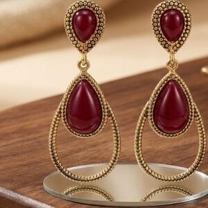 Elegant Gold and Red Teardrop Earrings